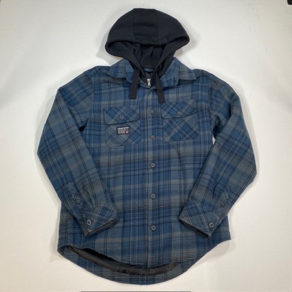 HOWITZER Patriot Manufacturing Co Flannel Shirt Jacket Hoodie Blue Plaid Size‎ S